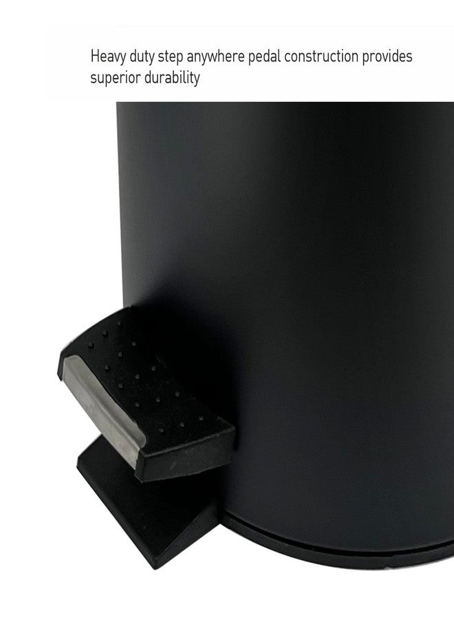 Obsessions 5 Litre Fingerprint Resistant Pedal Dustbin - Compact Round Trash Can with Lid & Liner, Black Matte Finish for Home or Washroom - Image 5